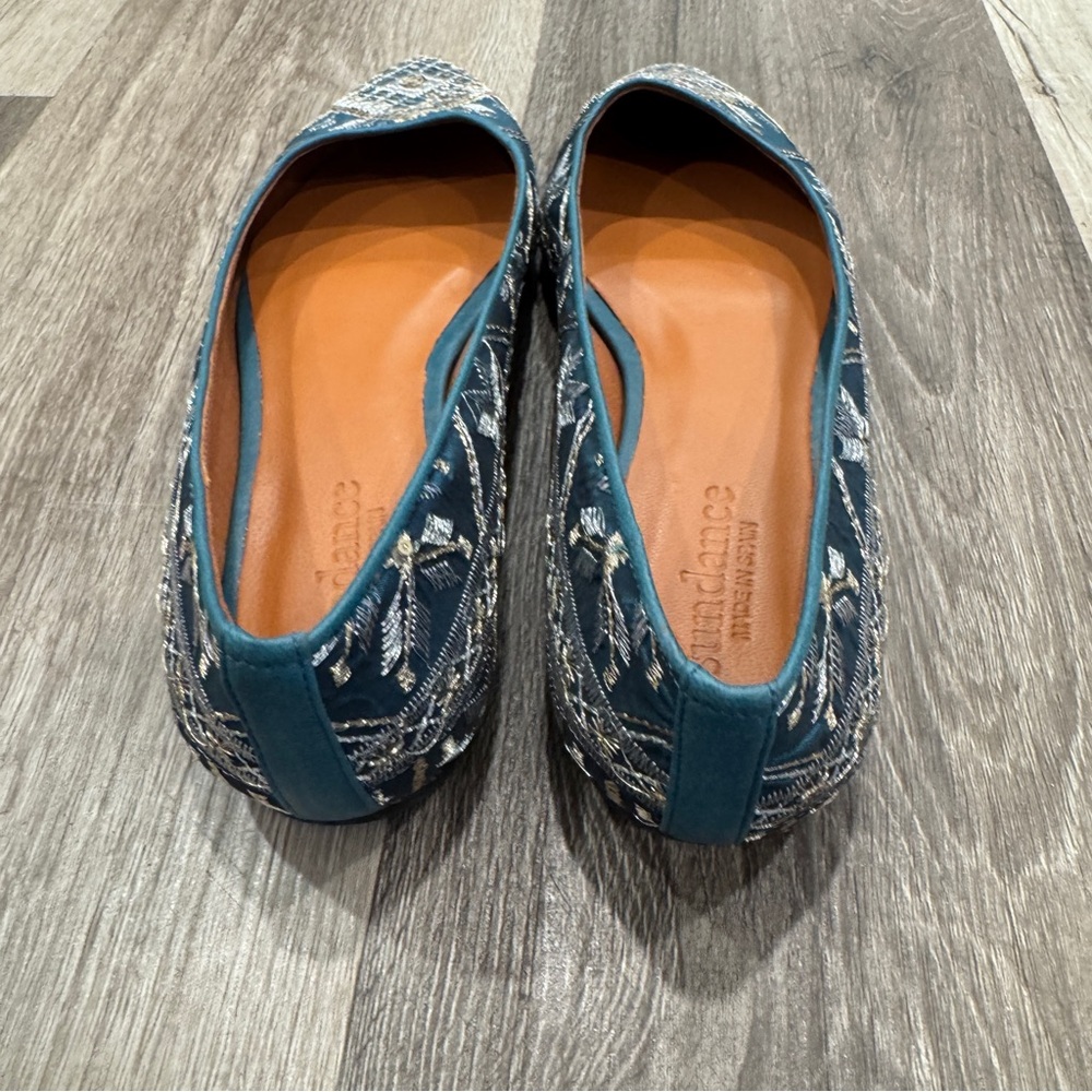 Sundance Amalia Embroidered Flats Womens 39 Point Toe Blue Sequined Cocktail - Picture 5 of 7